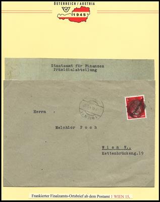 Poststück - Reichh. und außergewöhnl. Dokumentations-Sammlung Geldwesen in Wien 1945, - Známky a pohlednice