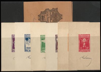 *) - Ludwig Hesshaimer - 6 Entwürfe für nicht realisierte Kriegsgefangenenhilfe - Marken mit Unterschrift und Mäppchen, - Briefmarken und Ansichtskarten