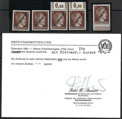 ** - Österr. 1945 - Kl. Partie Plattenfehler der Nr. (8) - "cn", - Známky