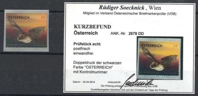 ** - Österr. Nr. 2678DD (Doppeldruck der schwarzen Farbe "ÖSTERREICH") mit Kontrollnummer, - Briefmarken und Ansichtskarten