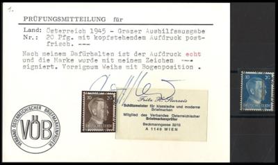 ** - Österr. Nr. 684 (20 Pfg.) kopfstehender Aufdruck, - Briefmarken und Ansichtskarten