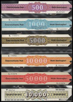 Österr. II. Rep. Verrecgnungskartons zu 500 1000, - Briefmarken und Ansichtskarten