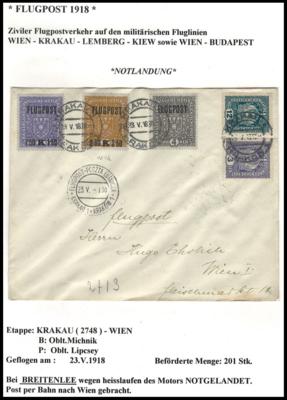 Poststück - Österr. Flgp. 1918 KRAKAU (2748) - WIEN v. 23. V. 1918 - beförderte Menge: 201 Stück, - Známky