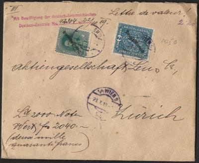 Poststück - Österr. Nr. 243B mit Zufrankatur auf Wertbrief von Wien nach Zürich, - Briefmarken und Ansichtskarten