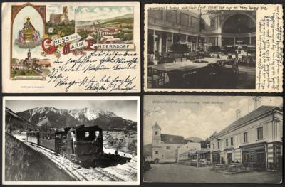 Poststück - Partie AK NÖ mit Baden - Maria Schutz - Schwechat - Seefeld - Reliefkarte Burg Liechtenstein - Semmering, - Stamps