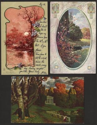 Poststück - Partie Motivkarten u.a. Pferde - Glückwunsch - Schulverein - Scherenschnitte, - Briefmarken und Ansichtskarten