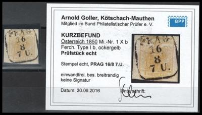 .gestempelt - Österr. Nr. 1 H Type Ib ockergelb, - Briefmarken und Ansichtskarten