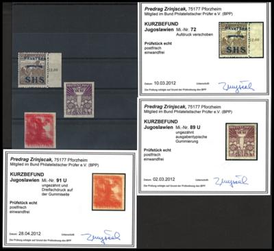 ** - Jugoslawien Nr. 72 mit verschobenem Aufdruck Nr. 89 ungezähnt, - Briefmarken und Ansichtskarten