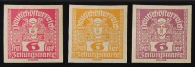 * - Österr. 1920/1921 - 6 Heller Zeitungsm. "Merkurkopf"- Farbproben in Eosinrot, - Briefmarken und Ansichtskarten