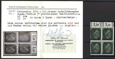 ** - Österr. 1945 - Nr. 668I im Viererblock mit ALLEN 3 TYPEN + Plattenfehler, - Francobolli