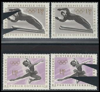 ** - Österr. 1964 Olympische Spiele 1,50 Schispringer u. 1,80 Eisläuferin, - Briefmarken und Ansichtskarten