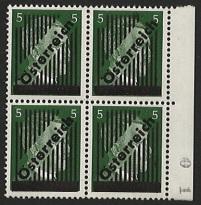 ** - Österr. Nr. 668 I Randviererbl. mit Pl. F. "cn"u. div. Lokalmarken 1945, - Briefmarken und Ansichtskarten