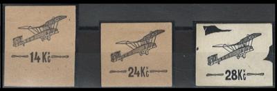 (*) - Tschechosl. Flug  1920 - Probeaufdr. d. Nr. 192/194 (14 u. 24 Kc auf getöntem Papier, - Francobolli