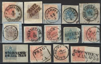 Briefstück - Österr. - Partie Abstempelungen auf Nr. 3/5, - Briefmarken und Ansichtskarten