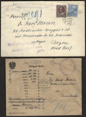 Poststück/Briefstück - Partie Poststücke Österr. ab Monarchie tls. mit Numismatik - Bezug, - Briefmarken und Ansichtskarten