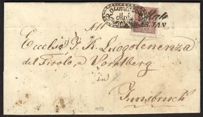 Poststück - Österr. Nr. 14I braun auf Faltbrief aus Jänner 1859 von Male nach Innsbruck, - Francobolli