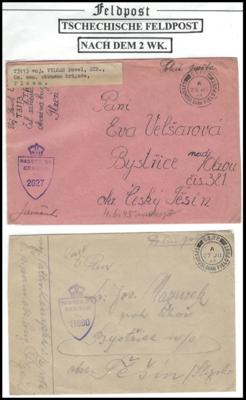 Poststück Tschechosl. 1945 - 2 Stück Feldpost aus Pilsen vom 25. bzw. 27. Juli 1945, - Briefmarken und Ansichtskarten