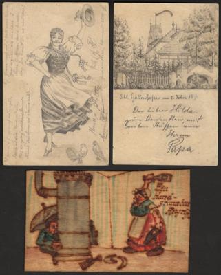 Poststück - Ungewöhnliche Motivkarten mit vielen Handzeichnungen, - Stamps