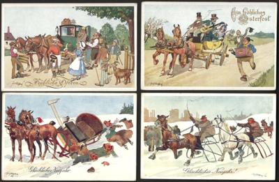 Poststück - Verlag Brüder Kohn Wien: Künstler Fritz Schönpflug: 11 Motivkarten mit Glückwunsch Zudruck, - Briefmarken und Ansichtskarten