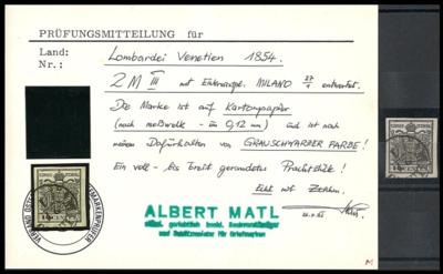 .gestempelt Lombardei Nr. 2MIII GRAUSCHWARZ mit Entwertung von   MILANO auf Kartonpapier (0,12 mm), - Briefmarken und Ansichtskarten