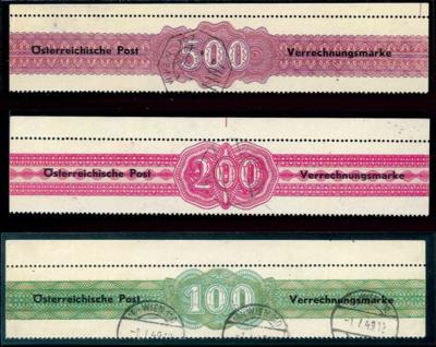 .gestempelt - Österr. - Verrechnungsmarken Nr. 1/3 mit Oberrand, - Briefmarken und Ansichtskarten