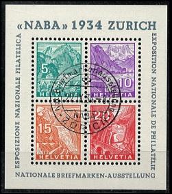 .gestempelt - Schweiz Block Nr. 1 (NABA) mit klarem Ersttagsstpl.   ANK. 900.- , - Stamps