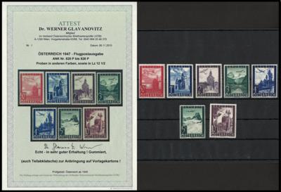 ** - Österr. Flugpostausgabe 1947 Nr. 820P/826P als PROBEN IN ANDEREN FARBEN sowie in Lz 12 1/2, - Stamps