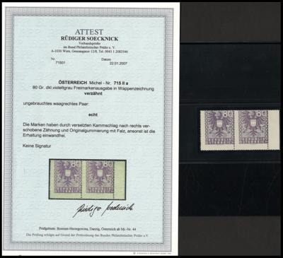 * - Österr. Nr. 732 a (80 (Pf.) Wappen) im verzähnten waagr. Paar, - Briefmarken und Ansichtskarten