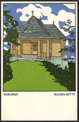 Poststück - AK Österr. - Wiener Werkstätte - Karl Schwetz: "Karlsbad - Maurig-Hütte", - Francobolli