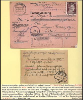 Poststück - Gefängnispost 1945 u.a. vom 29. Mai aus Wien a. 4 Ausstellungsbl., - Známky