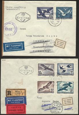 Poststück - Österr. - Flug 1950/53 auf 3 gelaufenen Ersttagsbriefen, - Stamps