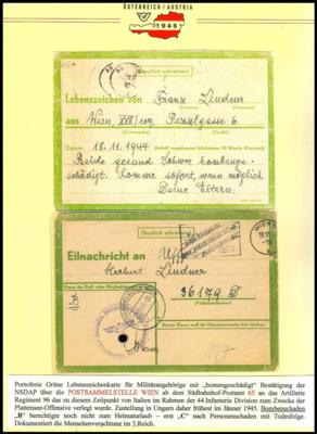 Poststück - Österreich/Deutschland 1945 Eilnachrichtenkarten nach alliierten Bombenangriffen 6 Belege in Bedarfserhaltung, - Briefmarken und Ansichtskarten