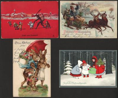 Poststück - Partie Motivkarten u.a. mit viel Weihnachten (dabei Nikolaus auf Schlichtten als "Halt gegen das Licht"), - Briefmarken und Ansichtskarten