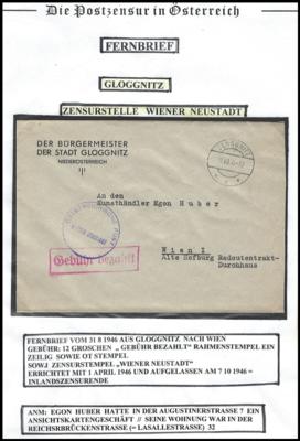 Poststück - Partie sowjetische Zensurpost ab 1946 mit Wr. Neustadt - Eggenburg - Amstetten - St. Pölten, - Známky