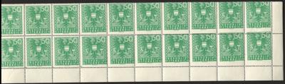 ** - Österr. 1945 - 50 Pfg. Wappen in Einheit zu 20 Stück mit nach rechts unten verlaufender verschobener Verzähnung, - Stamps