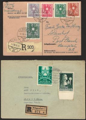 Poststück/Briefstück - Partie Poststücke Österr. ab 1945 u.a. mit gelochtem Überroller aus Millstatt 1945, - Známky