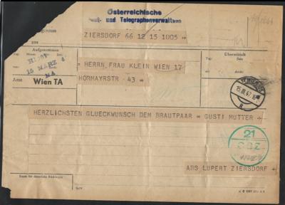 Poststück/Briefstück - Partie Poststücke Österr. ab 1945 u.a. mit zensuriertem Telegramm und Radiogramm, - Stamps