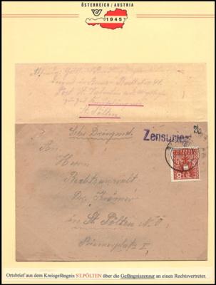 Poststück - Gefängnispost aus NÖ 1945 aus dem Kreisgefängnis St. Pölten, - Stamps