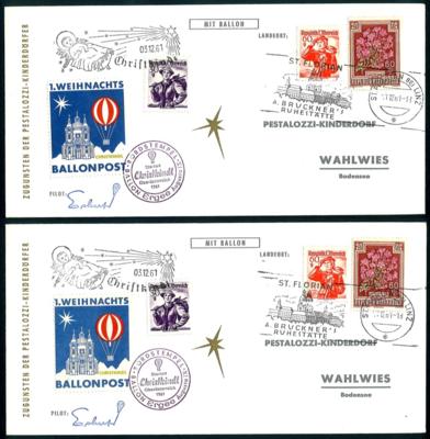Poststück - Kl. Partie Ballonpost Österr. u.a. mit 4 Stück zur 1. Weihnachtsballonpost 1961, - Briefmarken und Ansichtskarten