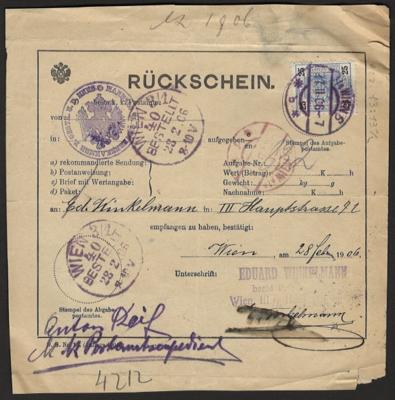 Poststück - Österr. 1906 - 6 Rückscheine - Známky