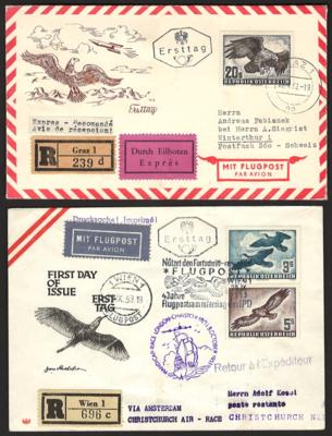Poststück - Österr. - Flug 1950/53 auf 4 Ersttagsbriefen, - Briefmarken und Ansichtskarten