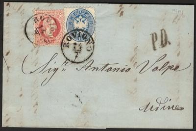 Poststück - Österr. Nr. 33 + Nr. 37I als Ausgaben - Mischfrankatur auf Faltbrief von Rovigno nach Udine aus 1868, - Známky