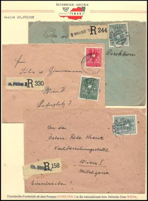 Poststück - Österreich 1945 Wappenfrankaturen ab dem Postamt ST. PÖLTEN 1 + 2, - Stamps