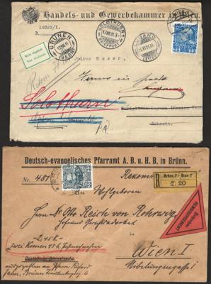 Poststück - Reichh. Partie Belege frank. mit Ausg. 1908 in verschied. Varianten, - Známky