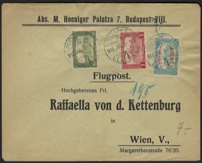 Poststück - Ungarn Flgp. 1918 - Ziviler Flugpostverkehr BUDAPEST - WIEN 9. Juli 1918, - Stamps