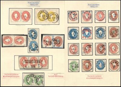 .gestempelt/Briefstück - Partie Österr. Ausg. 1860/61 mit Abstempelungen und Entwertungen, - Briefmarken und Ansichtskarten
