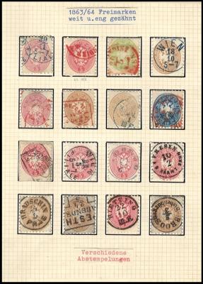 .gestempelt/Briefstück - Partie Österr. Ausg. 1863/64 mit viel Abstempelungen und Entwertungen, - Briefmarken und Ansichtskarten