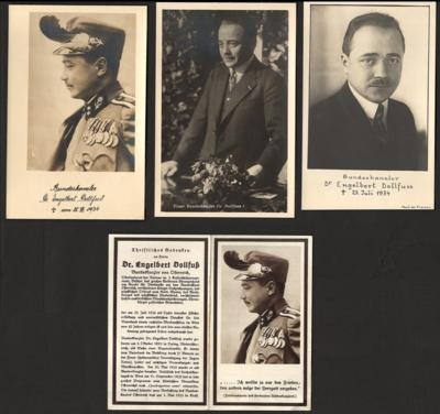 Poststück - 13 versch. Ansichtskarten von Bundeskanzler Dr. Engelbert DOLLFUSS u. 1 Gedenkkärtchen, - Briefmarken und Ansichtskarten