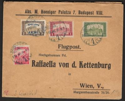 Poststück - Flieger - Kurierlinie Budapest - Wien, - Stamps and postcards