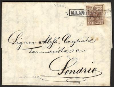 Poststück - Lombardei Nr. 4H geripptes Papier frisches Stück a. Brief, - Stamps and postcards